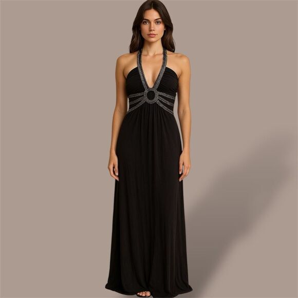 Sky Womens Fairy Grunge Halter Empire Dress Size S Braided Leather Maxi Black Sky Womens Fairy Grunge Halter Empire Dress Size S Braided Leather Maxi Black